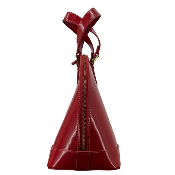 Alberta Di Canio Red Satchel Handbag Top Handle Patent Leather Large Bowler Bags - Picture 2 of 10